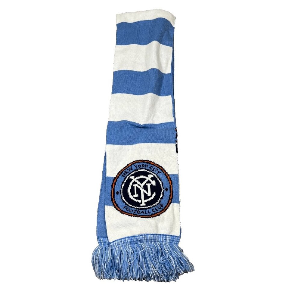 Adidas Unisex One Size Blue White Knit Striped New York City FC Soccer Scarf NWT
